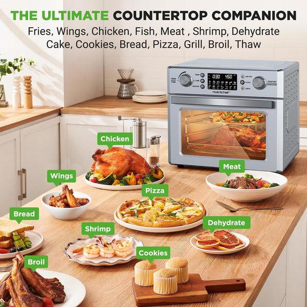 Nutrichef 26L Electric Air Fryer Oven Rotisserie 1700W 10 Presets Silver