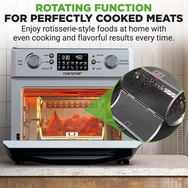 Nutrichef 26L Electric Air Fryer Oven Rotisserie 1700W 10 Presets Silver