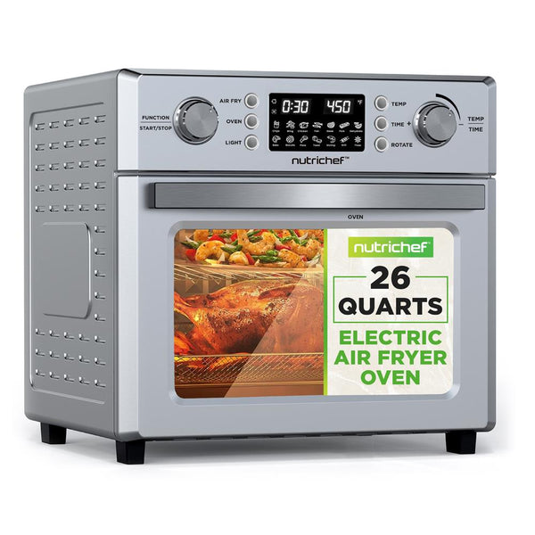 nutrichef 26L Electric Air Fryer Oven Rotisserie 1700W 10 Presets Silver