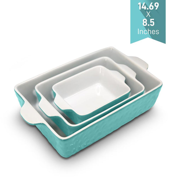 nutrichef 3-Piece Ceramic Casserole Set Non-Stick Oven Safe Aqua