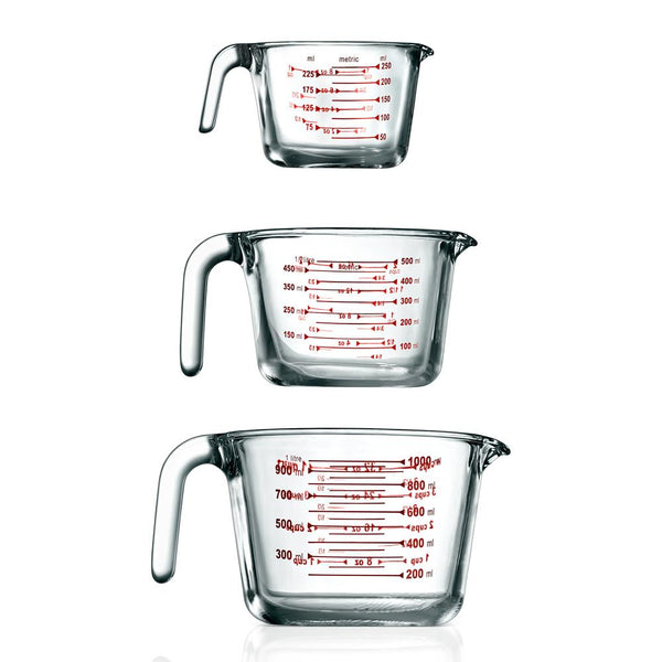 nutrichef 3-Piece Glass Measuring Cups Set - Precise Pouring Heat-Resistant Clear