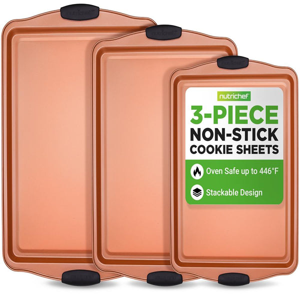 nutrichef 3-Piece Nonstick Bakeware Set - Flexible Carbon Steel Silicone Handles