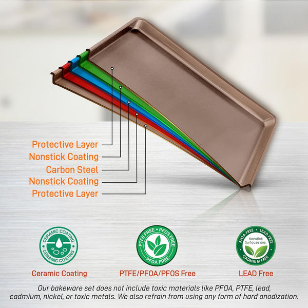 Nutrichef 3-Piece Nonstick Baking Pan Set Durable Carbon Steel Gold