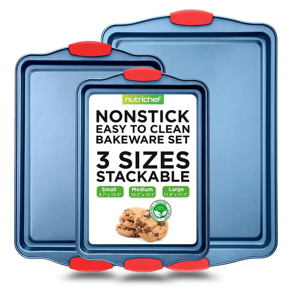 nutrichef 3-Piece Nonstick Cookie Sheets Set Carbon Steel Blue
