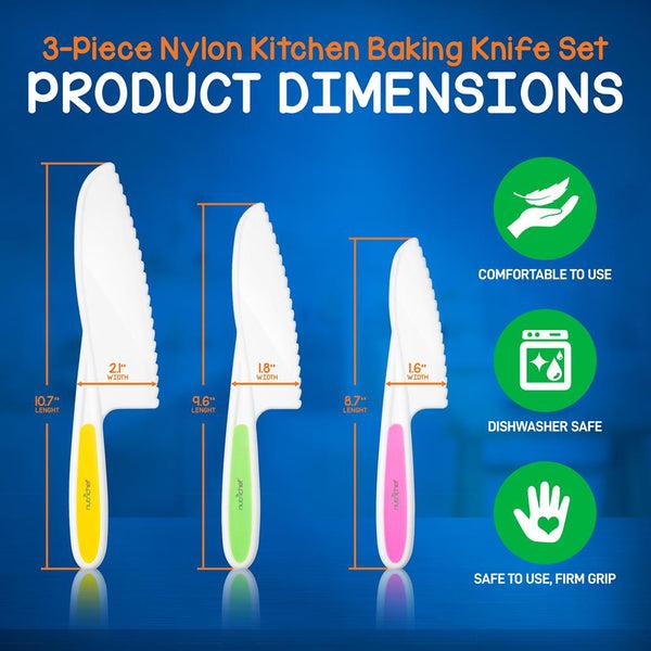 Nutrichef 3-Piece Nylon Kitchen Baking Knife Set - Children'S Cooking Knives Serrated Edges Bpa-Free Kids' Knives