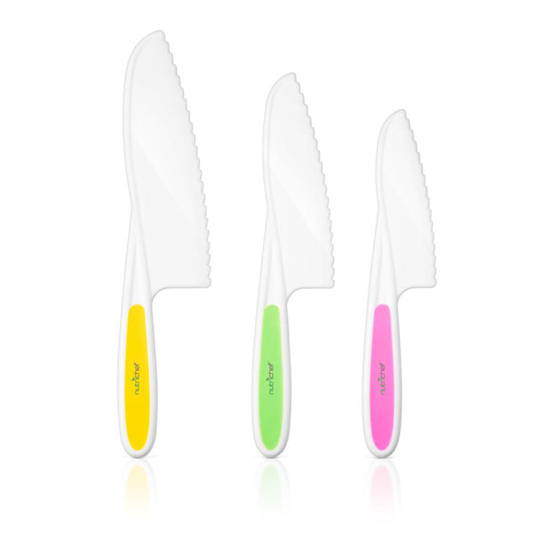 nutrichef 3-Piece Nylon Kitchen Baking Knife Set - Children'S Cooking Knives Serrated Edges Bpa-Free Kids' Knives