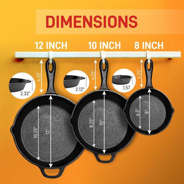 Nutrichef 3pc Cast Iron Skillet Set - Nonstick Even Heat Silicone Handles