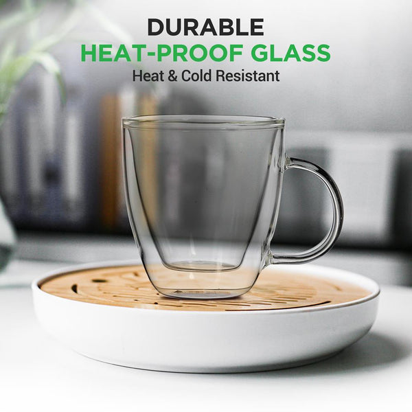 Nutrichef 4 Pcs. Of Clear Glass Coffee Mug - Elegant Clear Glasses With Convenient Handles For Hot And Cold Drinks
