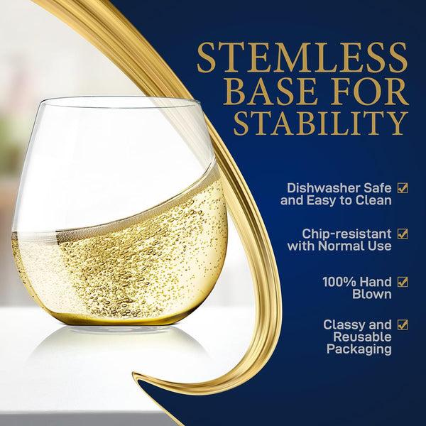 Nutrichef 4 Pcs. Of Crystal-Clear Stemless Wine Glass - Ultra Clear And Thin Elegant Clear Wine Glasses Hand Blown