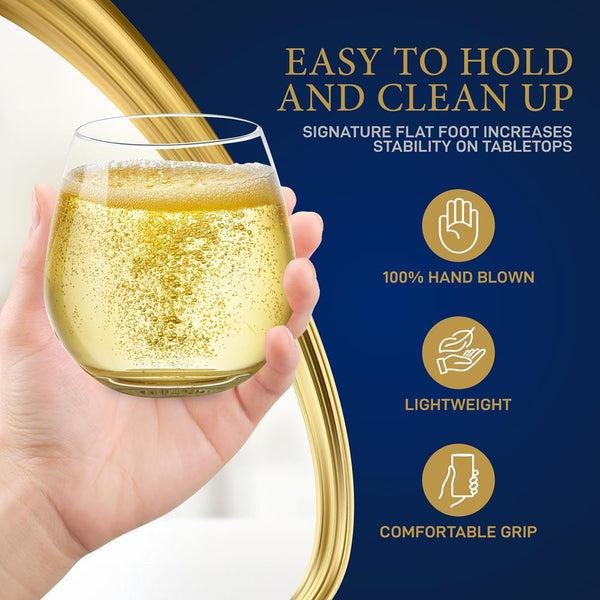 Nutrichef 4 Pcs. Of Crystal-Clear Stemless Wine Glass - Ultra Clear And Thin Elegant Clear Wine Glasses Hand Blown