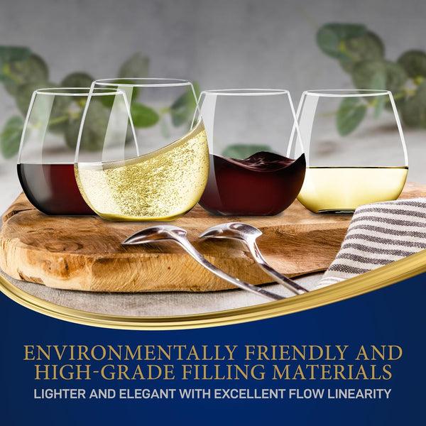Nutrichef 4 Pcs. Of Crystal-Clear Stemless Wine Glass - Ultra Clear And Thin Elegant Clear Wine Glasses Hand Blown