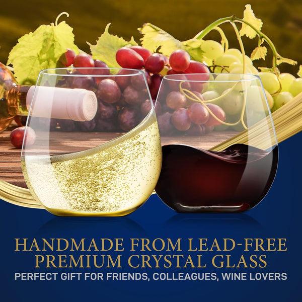 nutrichef 4 Pcs. Of Crystal-Clear Stemless Wine Glass - Ultra Clear And Thin Elegant Clear Wine Glasses Hand Blown