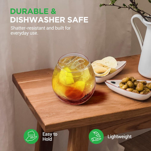 Nutrichef 4 Pcs. Of Crystal Stemless Wine Glasses - Ultra Clear Elegant Wine Glasses Hand Blown