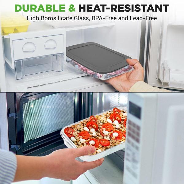 Nutrichef 4 Sets Of High Borosilicate Rectangular Glass Bakeware Set With Pe Lid (Gray)