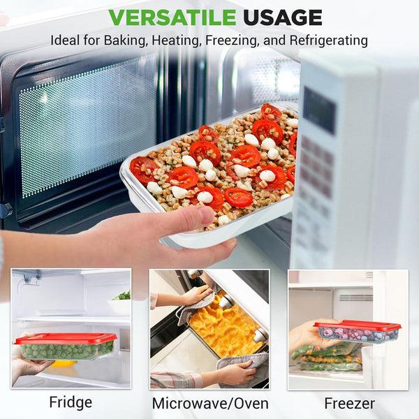 Nutrichef 4 Sets Of High Borosilicate Rectangular Glass Bakeware Set With Pe Lid (Red)