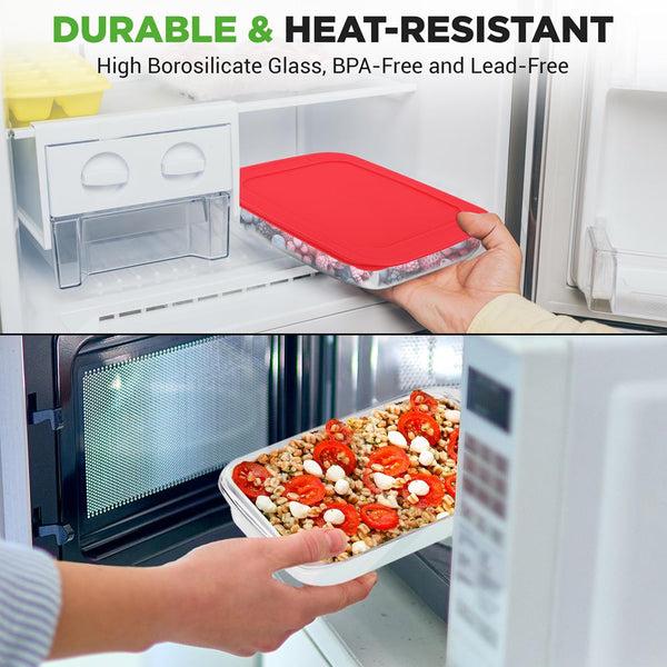 Nutrichef 4 Sets Of High Borosilicate Rectangular Glass Bakeware Set With Pe Lid (Red)