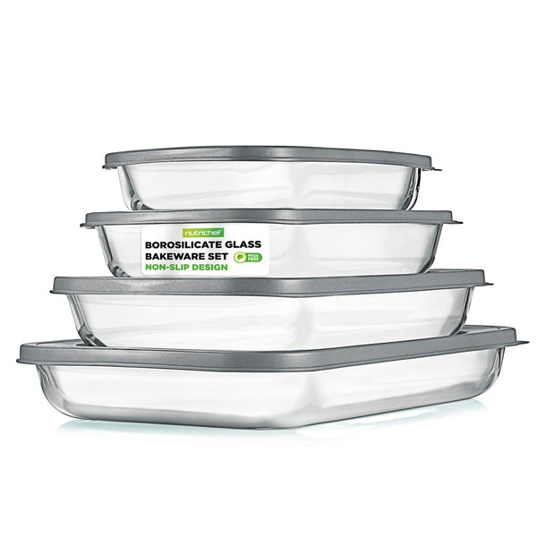 nutrichef 4 Sets Of High Borosilicate Rectangular Glass Bakeware Set With Pe Lid (Gray)