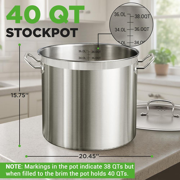 Nutrichef 40 Qt Stainless Steel Stockpot Even Heat Induction Compatible