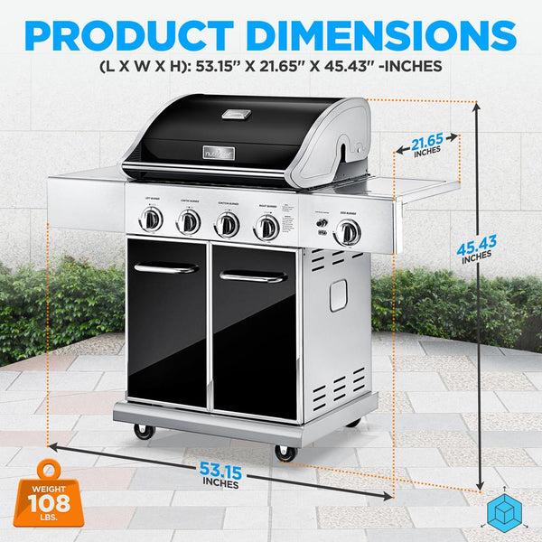 Nutrichef 5-Burner Propane Gas Grill 52 000 BTU Stainless Steel Easy Clean