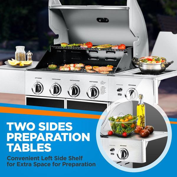 Nutrichef 5-Burner Propane Gas Grill 52 000 BTU Stainless Steel Easy Clean