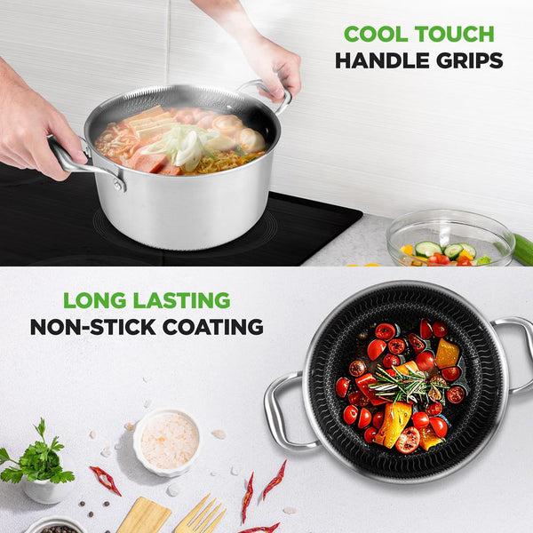 Nutrichef 5 QT Stainless Steel Stew Pot - Non-Stick Scratch-Resistant Glass Lid