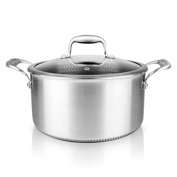 nutrichef 5 QT Stainless Steel Stew Pot - Non-Stick Scratch-Resistant Glass Lid