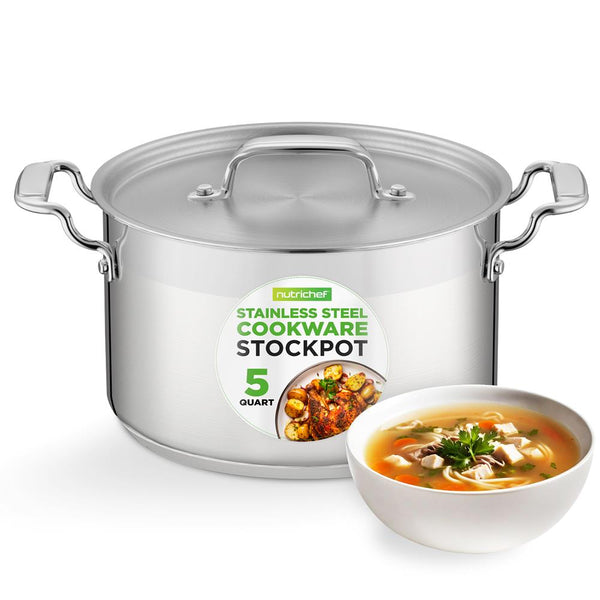 nutrichef 5-Quart Stockpot for Even Heat Stainless Steel Induction Compatible