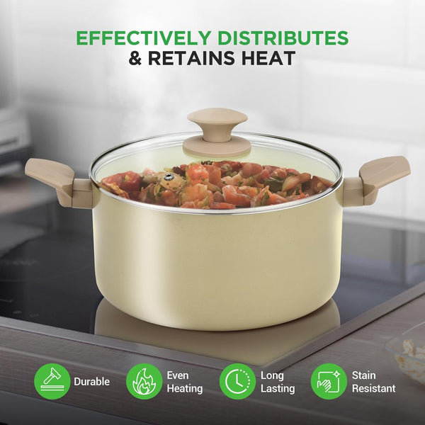 Nutrichef 54-Piece Non-Stick Cookware Set Even Heat Ceramic Coating Taupe Brown