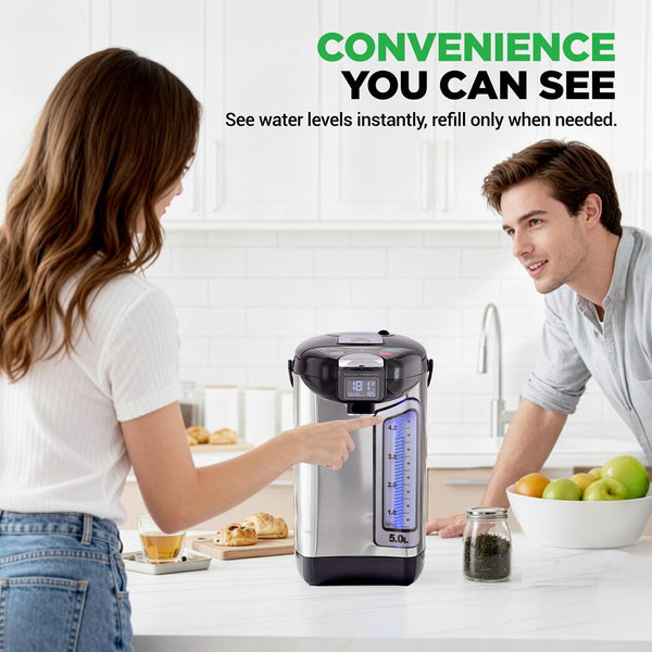 Nutrichef 5L Digital Hot Water Dispenser - Instant Water Boiler / Water Heater Auto Dispense Safety Lock (5.283Quarts)