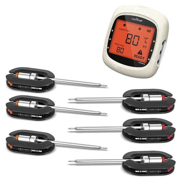 nutrichef 6 Channels Bluetooth Bbq Digital Thermometer With 6 Probes - Large Lcd Display For Grilling Smoking Oven Cooking And Bbq