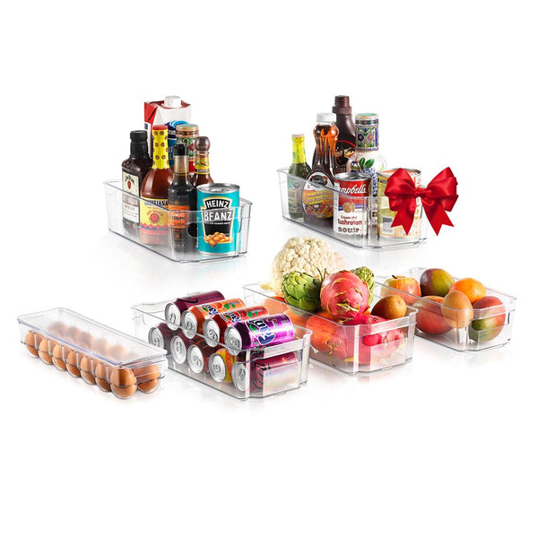 nutrichef 6-Piece Clear Fridge Organizer Set BPA-Free Shatter-Resistant Plastic