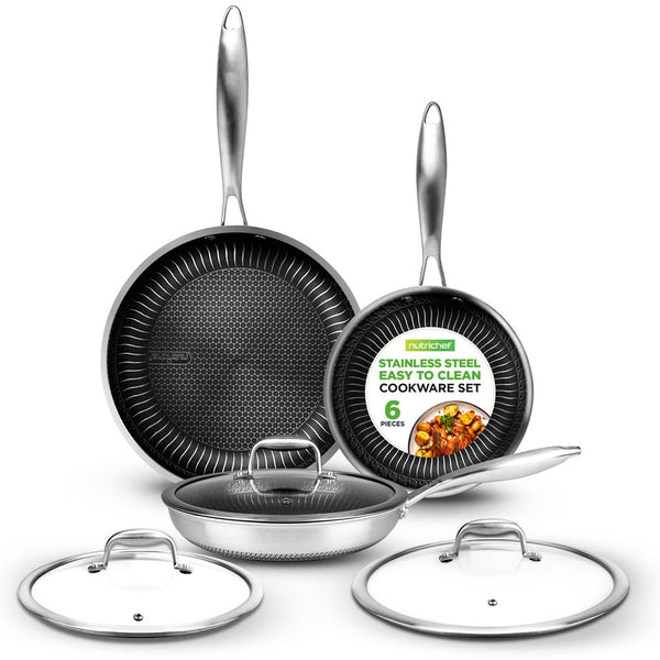 nutrichef 6-Piece Non-Stick Frying Pan Set Quick Heat Tri-Ply Stainless Steel