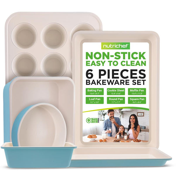 nutrichef 6-Piece Nonstick Bakeware Set Ceramic Coating Carbon Steel Turquoise