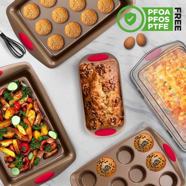 Nutrichef 6-Piece Nonstick Bakeware Set - Easy Clean Carbon Steel Gold