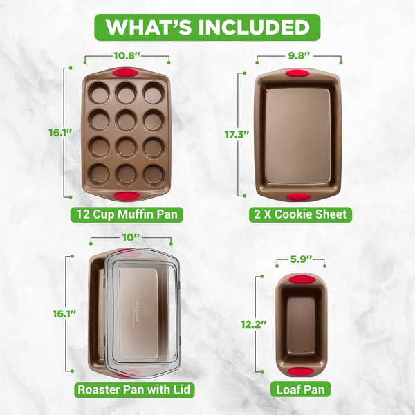 Nutrichef 6-Piece Nonstick Bakeware Set - Easy Clean Carbon Steel Gold