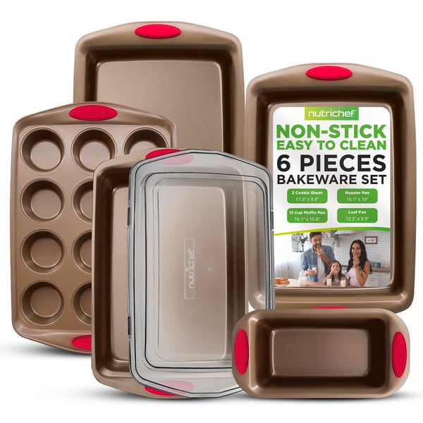 nutrichef 6-Piece Nonstick Bakeware Set - Easy Clean Carbon Steel Gold