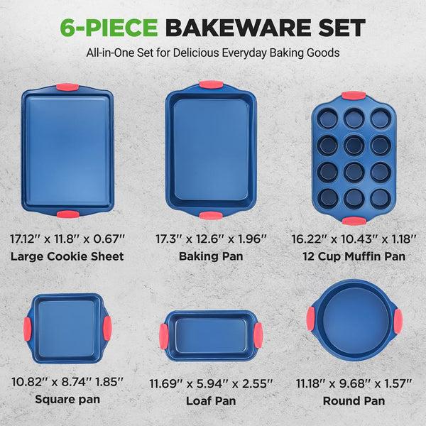 Nutrichef 6-Piece Nonstick Bakeware Set Easy Release Carbon Steel Blue Coating