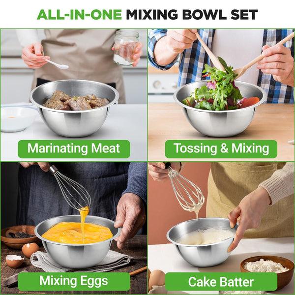 Nutrichef 6-Piece Stainless Steel Mixing Bowls Set - Stackable Dishwasher Safe