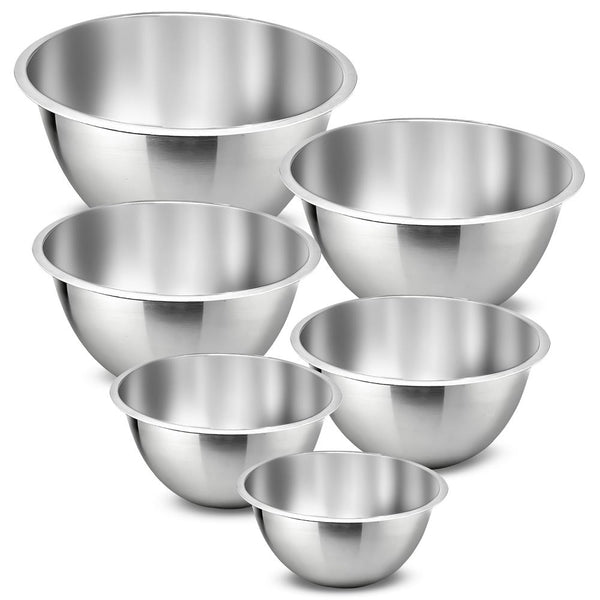 nutrichef 6-Piece Stainless Steel Mixing Bowls Set - Stackable Dishwasher Safe