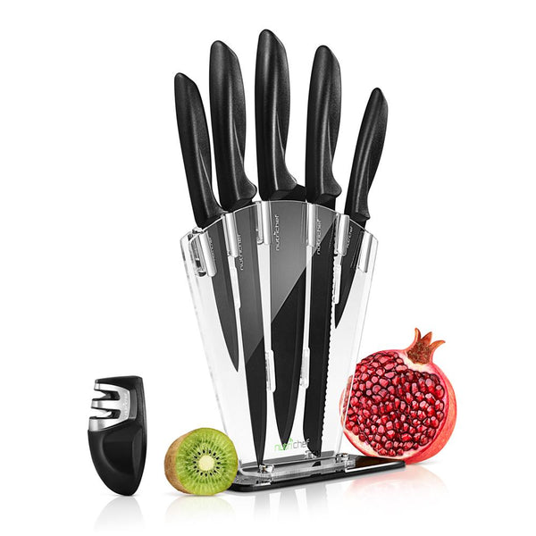 nutrichef 7-Piece Knife Set for Precision Cutting Stainless Steel Acrylic Stand