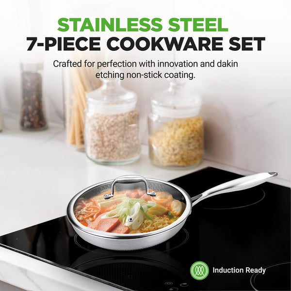 Nutrichef 7-Piece Nonstick Frying Pan Set & Wok Quick Heat Stainless Steel