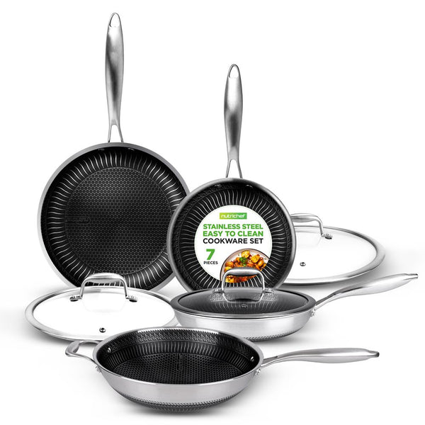 nutrichef 7-Piece Nonstick Frying Pan Set & Wok Quick Heat Stainless Steel