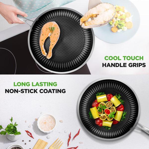 Nutrichef 8" Non-Stick Frying Pan Scratch-Resistant Stainless Steel W/Glass Lid