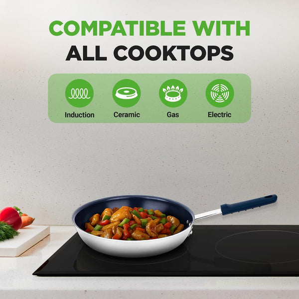 Nutrichef 8" Nonstick Fry Pan - Easy Clean Ceramic Blue Silicone Handle