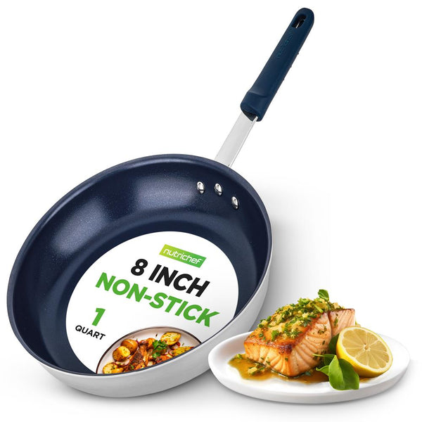 nutrichef 8" Nonstick Fry Pan - Easy Clean Ceramic Blue Silicone Handle