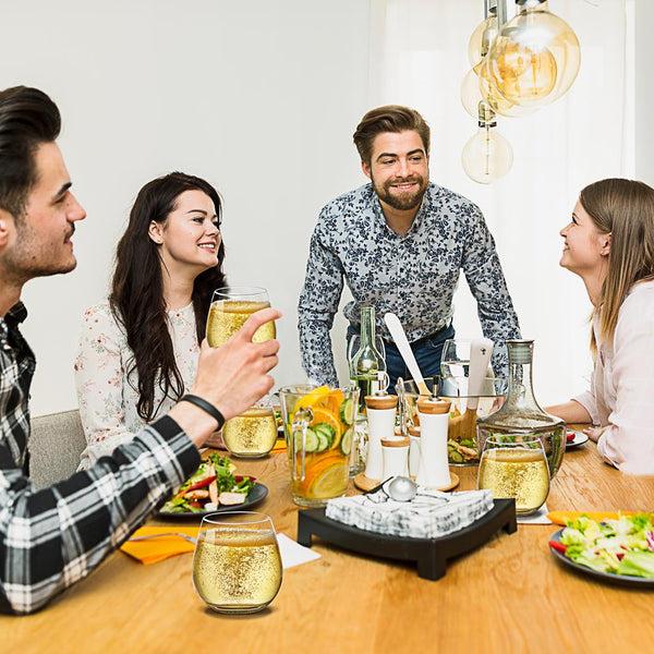 Nutrichef 8 Pcs. Of Crystal-Clear Stemless Wine Glasses - Ultra Clear And Thin Elegant Clear Wine Glasses Hand Blown