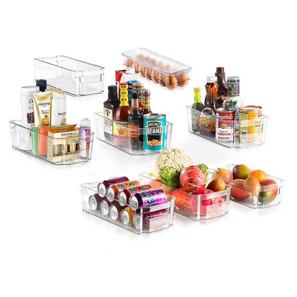 nutrichef 8-Piece Clear Fridge Organizer Set BPA-Free Shatter-Resistant Plastic