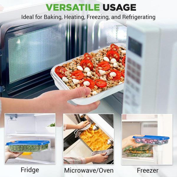 Nutrichef 8-Piece Glass Bakeware Set Stackable Borosilicate Blue Lids