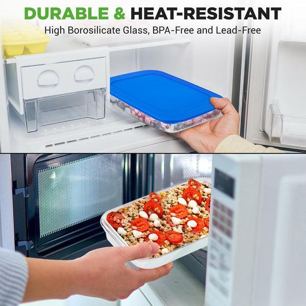 Nutrichef 8-Piece Glass Bakeware Set Stackable Borosilicate Blue Lids
