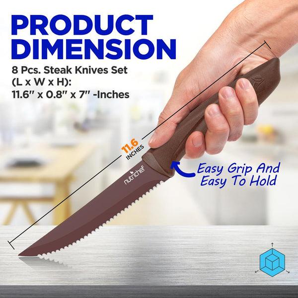 Nutrichef 8-Piece Kitchen Knife Set - Long-Lasting Sharpness Non-stick Brown
